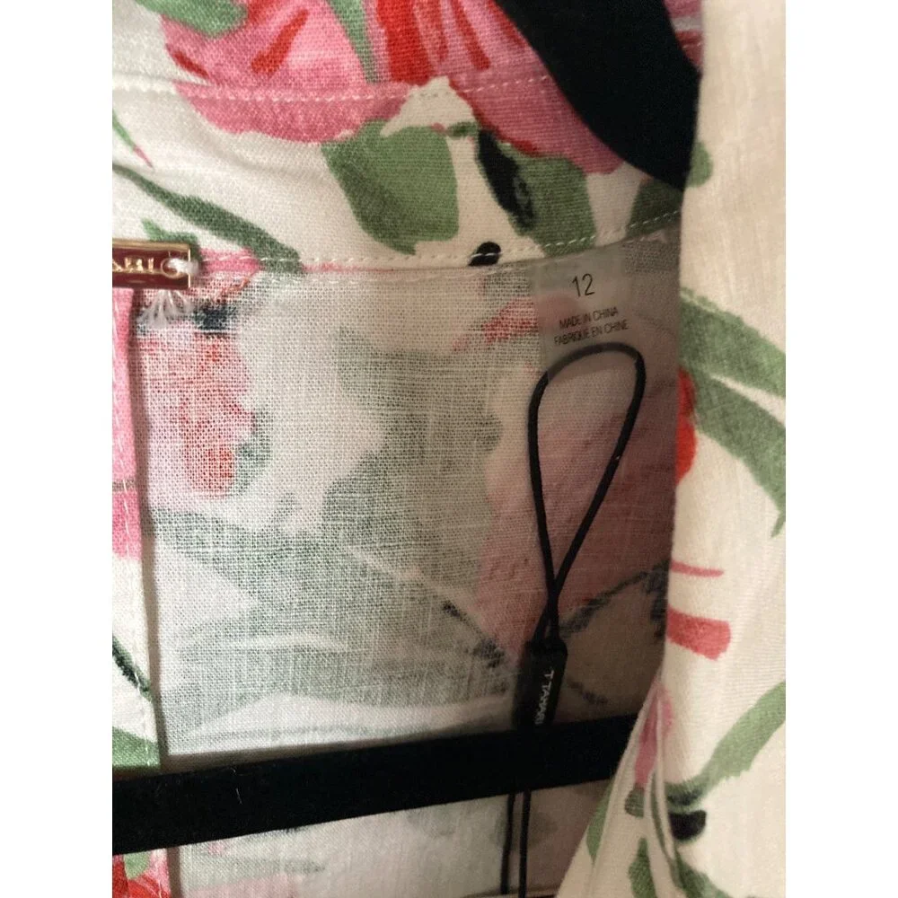 T Tahari  Hibiscus Pink and Green Linen Sleeveless Floral Dress Varies NWT - Picture 10 of 10